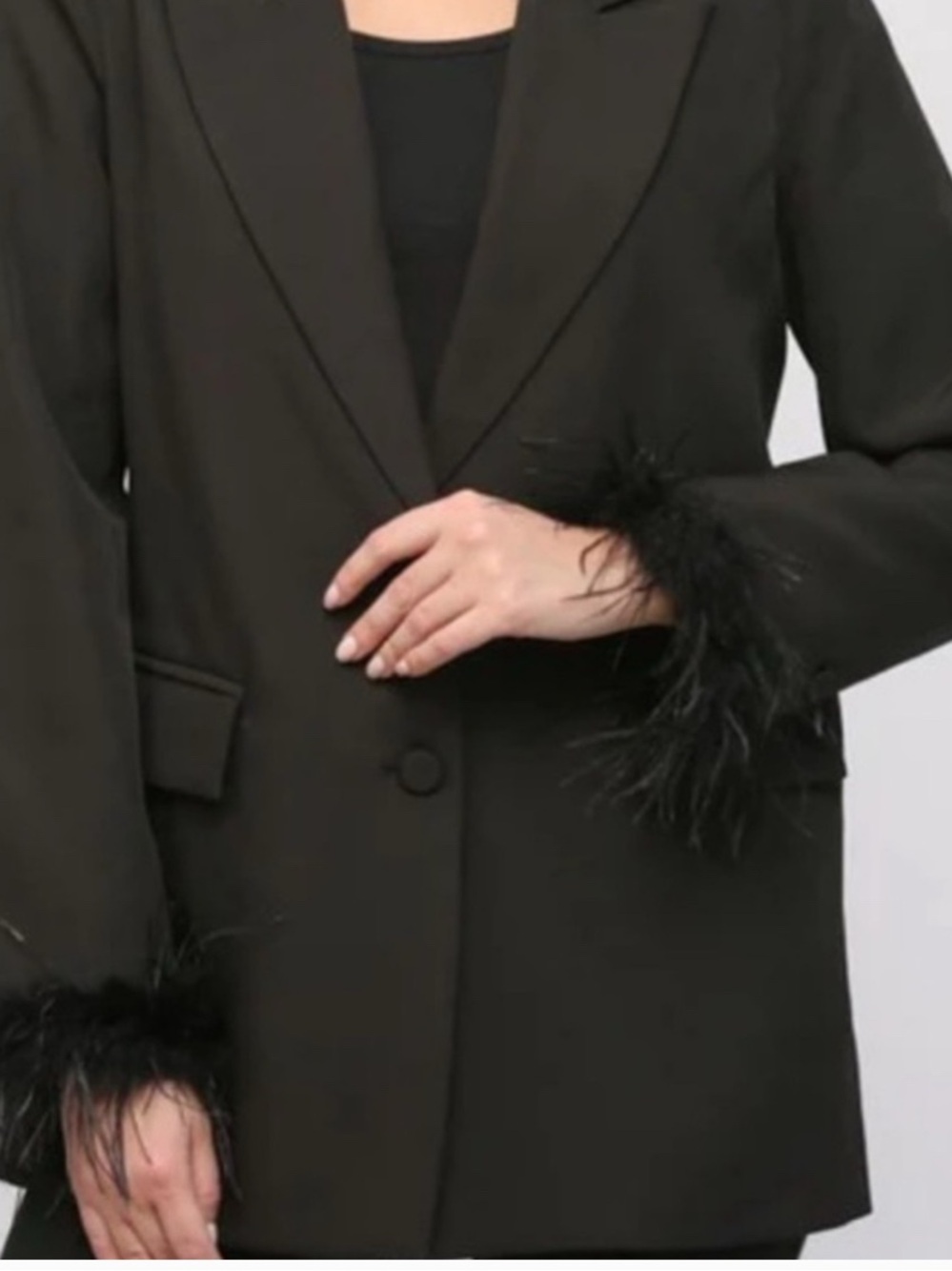Black Feather-Trim Blazer Jacket or Dress- Women's Coat